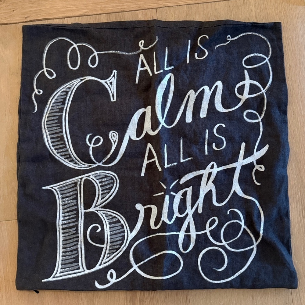 Pottery Barn Christmas Pillow Cover 20x20 black with chalk like writing